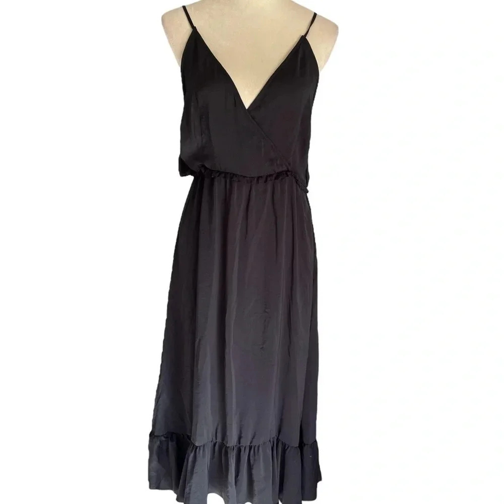 Avec Les Filles Open Back‎ Coquette Romantic Ruffle Tiered Midi Dress Women Sz M
